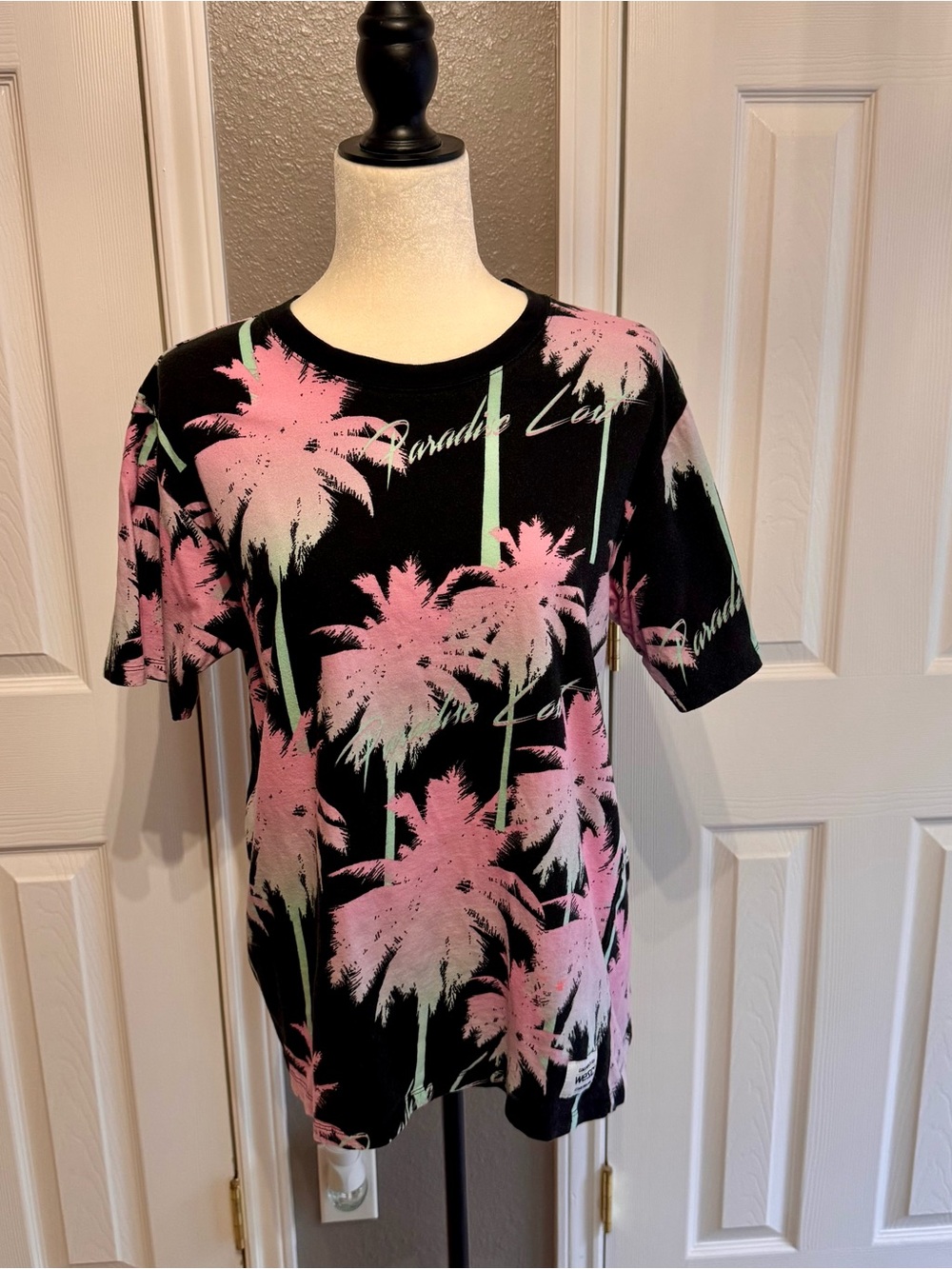 Wesc Tropical Black Tee with Pink and Mint Palm Print